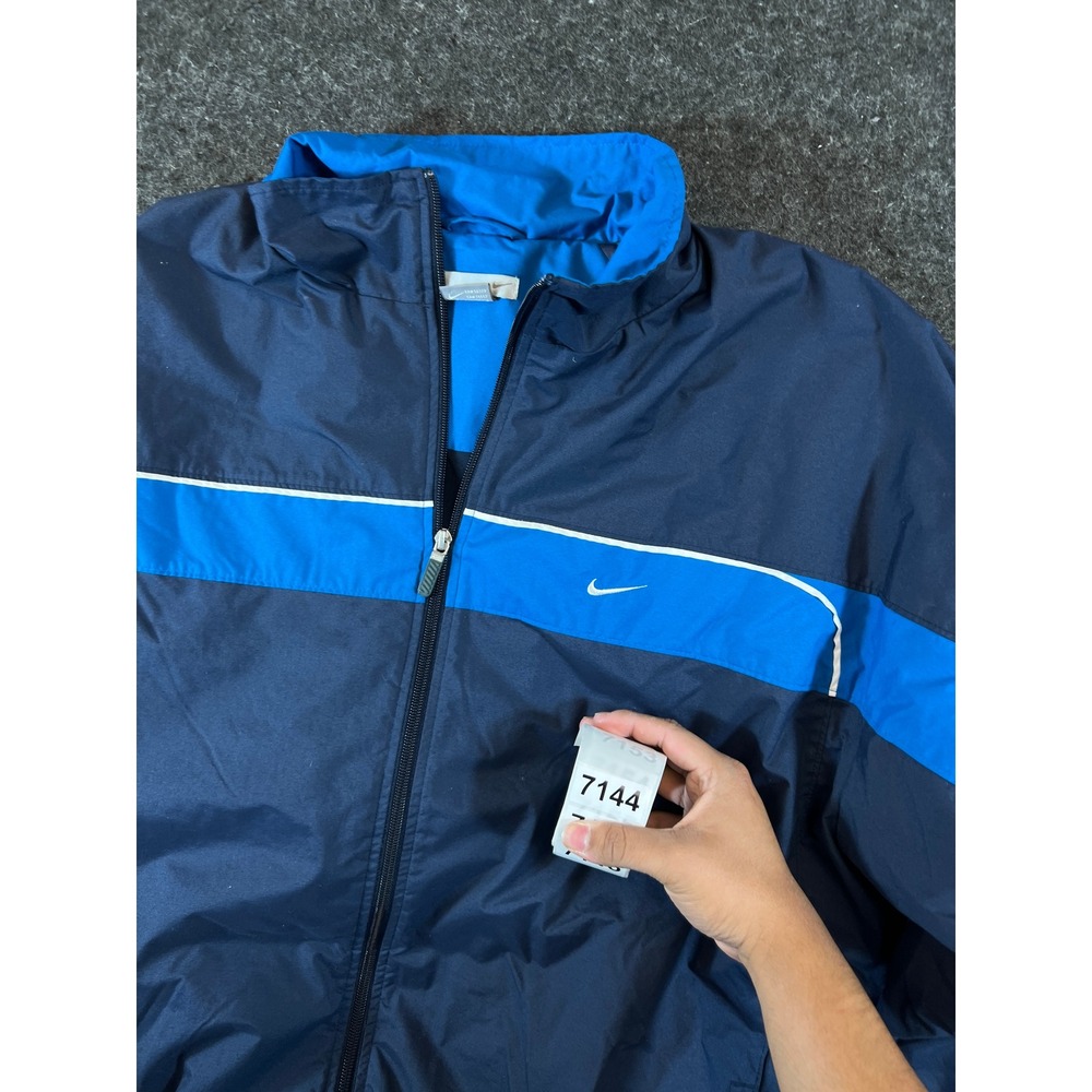 Vintage Nike Y2K Windbreaker Jacket Navy Blue Colorblock Full Zip Mens XL